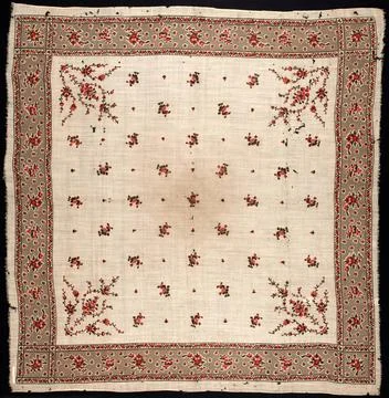 RECORD DATE NOT STATED  Small square shawl printed with floral patterns in... 스톡 사진