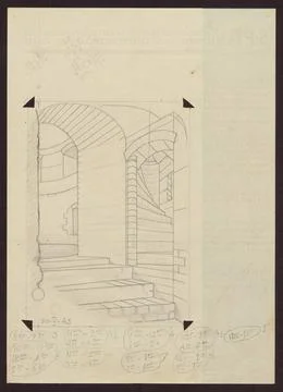 RECORD DATE NOT STATED  Staircase, sketches for graphics from the TRAKI se... Stock Photos