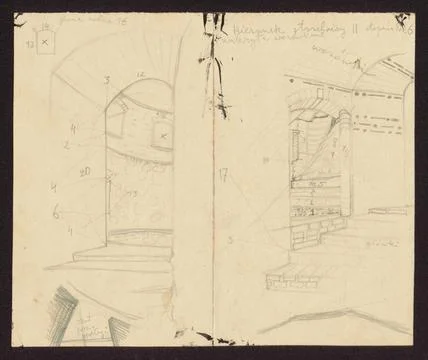 RECORD DATE NOT STATED  Staircase, sketches for graphics from the TRAKI se... Stock Photos