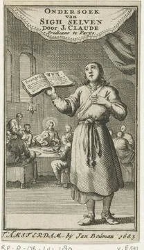 RECORD DATE NOT STATED  Standing man with open book, Jan Luyken, 1683 prin... Stock Photos