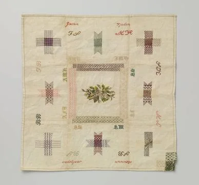RECORD DATE NOT STATED  Stop patch of multicolored silk on linen., Gesina ... Fotos de archivo