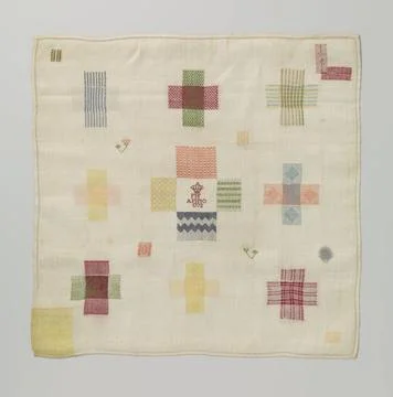RECORD DATE NOT STATED  Stop patch of multicolored silk on linen., 1772 St... Fotos de archivo