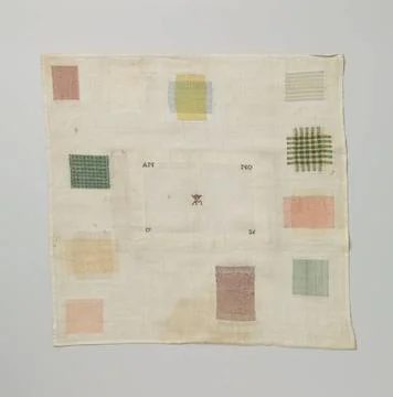 RECORD DATE NOT STATED  Stop patch of multicolored silk and linen on linen... Fotos de archivo