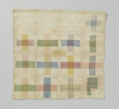 RECORD DATE NOT STATED  Stop patch of multicolored silk and linen on cotto... Fotos de archivo