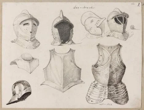 RECORD DATE NOT STATED  Studies of helmets and armor elements; Czachorski,... Stock Photos