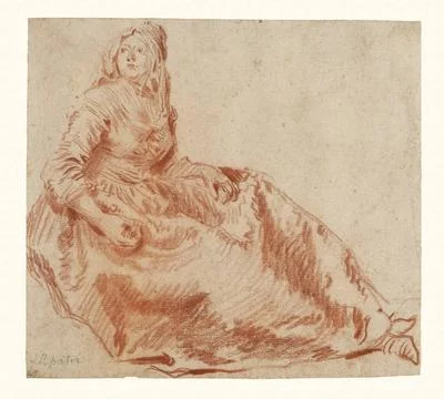 RECORD DATE NOT STATED Study of a Seated Woman. Jean-Baptiste Pater (Frenc... Stock Photos