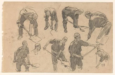 RECORD DATE NOT STATED  Study sheet with sketches of a offset worker, Piet... Stock Photos