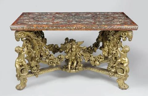 RECORD DATE NOT STATED  Table, Loose Pieter, 1689 Table with frame of scul... Stock Photos