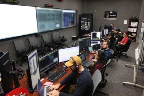 RECORD DATE NOT STATED  A team of engineers participates in simulation tra... Stock Photos