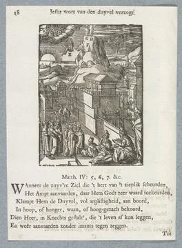 RECORD DATE NOT STATED  Temptation in the desert, 1740 print The devil bri... Stock Photos