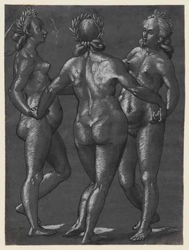 RECORD DATE NOT STATED  The Three Graces (recto); Four putti engaging in v... Stock Photos