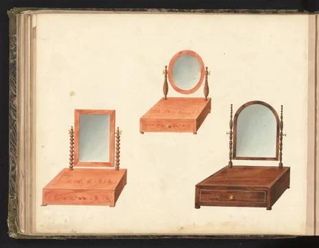 RECORD DATE NOT STATED  Three designs for toilet mirrors, anonymous, c. 18... Stock Photos