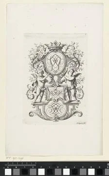 RECORD DATE NOT STATED  Three monograms in the ornamental frame flanked by... 스톡 사진