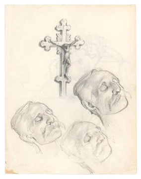 RECORD DATE NOT STATED  Three studies and crucifix for the graphics Konsta... Stock Photos