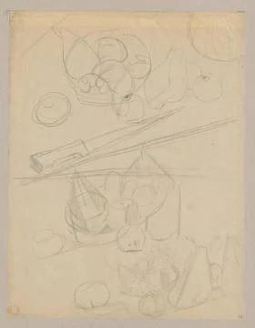 RECORD DATE NOT STATED  Three sketches of still life with fruit in a bowl ... Stock Photos