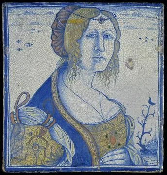 RECORD DATE NOT STATED  Tile with the portrait of a woman, originally used... 库存照片