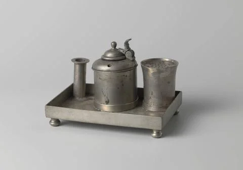 RECORD DATE NOT STATED  Tin ink with ink pot and sandy pot, 1850 - 1900 Ti... Stock Photos