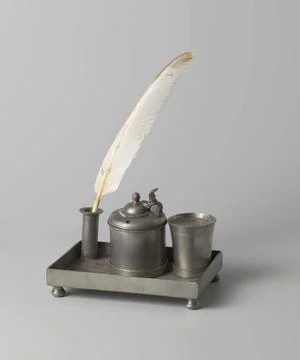 RECORD DATE NOT STATED  Tin ink with ink pot, sandy pot and ferry, c. 1850... Stock Photos