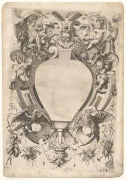 RECORD DATE NOT STATED  Title page with Cartouche Air, Jost Amman, After W... Stock Photos