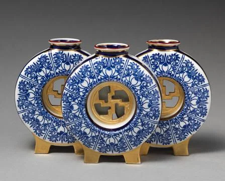 RECORD DATE NOT STATED  Triple moon flask with fretwork center (one of a p... Stock Photos