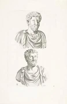 RECORD DATE NOT STATED  Two portrait busts of Emperor Marcus Aurelius and ... Stock Photos