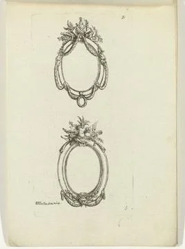 RECORD DATE NOT STATED  Two oval frames, 1768 print The upper frame is dec... Stock Photos
