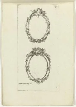RECORD DATE NOT STATED  Two oval frames, 1768 print The upper frame is dec... Stock Photos