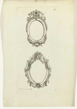 RECORD DATE NOT STATED  Two oval frames, 1768 print The upper frame is dec... Stock Photos