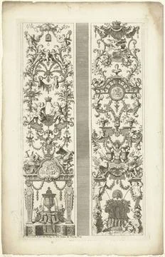 RECORD DATE NOT STATED  Two panels with modern grotesken, DaniÃ«l Marot (I. Stock Photos