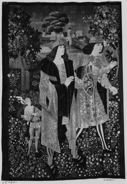 RECORD DATE NOT STATED  Two falconers. unknown c. 1500-1510 Tapestry Dimen... Stock Photos