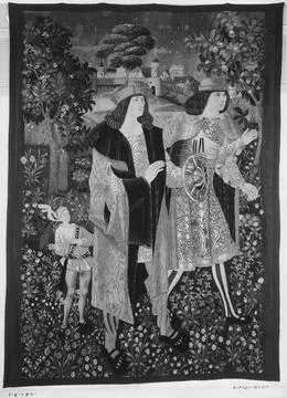 RECORD DATE NOT STATED  Two falconers. unknown c. 1500-1510 Tapestry Dimen... Stock Photos