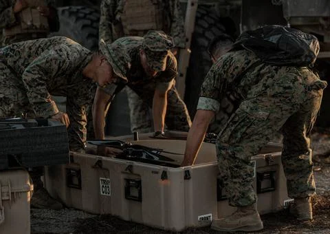 RECORD DATE NOT STATED U.S. Marine Corps Lance Cpl. Phillip Banuelos, left... Stock Photos