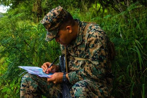 RECORD DATE NOT STATED A U.S. Marine with 3d Marines, 3d Marine Division p... Stock Photos