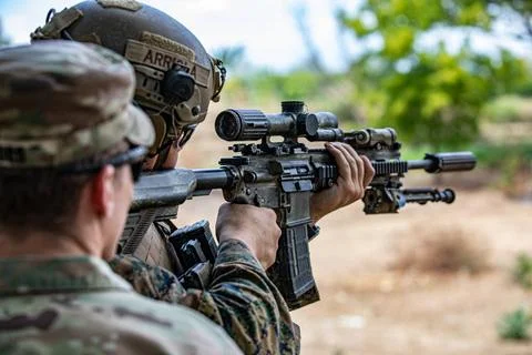 RECORD DATE NOT STATED  A U.S. Marines fires his M27 Infantry Automatic Ri... Foto stock