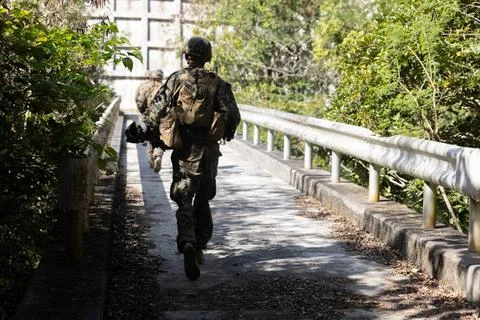 RECORD DATE NOT STATED  U.S. Marines execute a notional bridge demolition ... Stock Photos