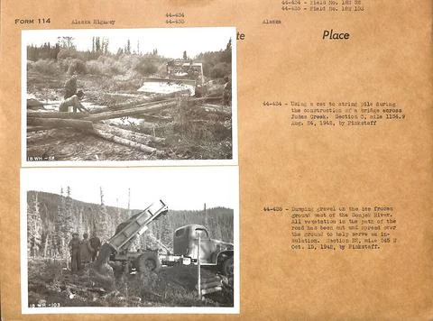 RECORD DATE NOT STATED Using a cat to string pile during construction of a... Stock Photos