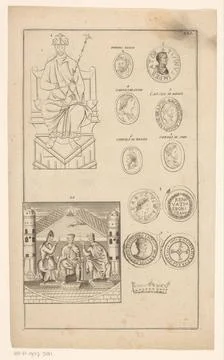 RECORD DATE NOT STATED  Various portraits of kings and stamps by Charlemag... Stock Photos