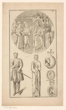 RECORD DATE NOT STATED  Various portraits of kings and royal stamps, Domin... Stock Photos