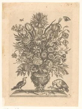 RECORD DATE NOT STATED  Vase with flowers and two birds, Anonymous, After ... Stock Photos