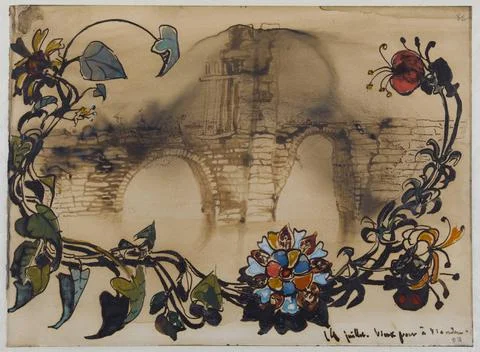 RECORD DATE NOT STATED  Victor Hugo (1802-1885). Old bridge in Vianden . P... 库存照片