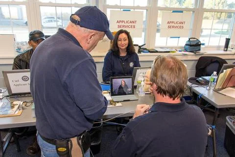 RECORD DATE NOT STATED Video Remote Interpreting Services Set Up At A Disa... Stock Photos