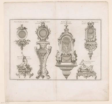 RECORD DATE NOT STATED  Vier pendulum in bronzen twee, AndrÃ -Charles Boul.. Stock Photos