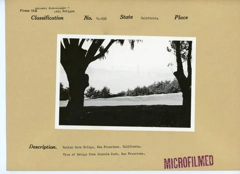 RECORD DATE NOT STATED View of bridge from Lincoln Park, San Francisco, Go... Fotos Stock