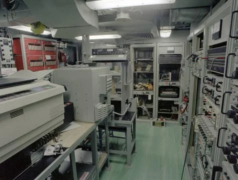 RECORD DATE NOT STATED A view of the communications center aboard the mine... Stock Photos