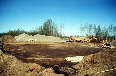 RECORD DATE NOT STATED A view of a leveled and compacted plot of ground on... Stock Photos