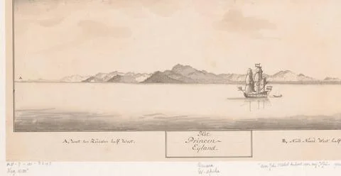 RECORD DATE NOT STATED  View from the water on an island near Java, 1752 d... Fotos de archivo