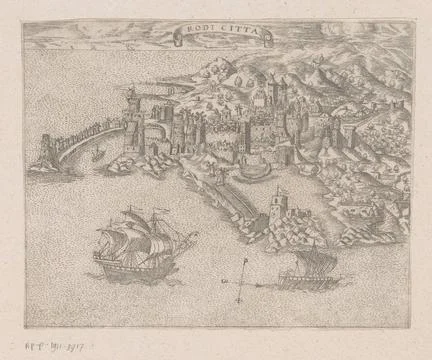 RECORD DATE NOT STATED  View of the city of Rodos, Anonymous, c. 1550 - c.... Stock Photos