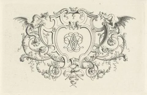 RECORD DATE NOT STATED  Vignet met monogram, Bernard Picart (workshop of),... 스톡 사진