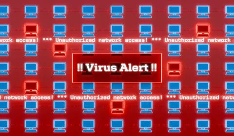 RECORD DATE NOT STATED Virus alert, computer network, warning sign. Virus ... Stock Photos