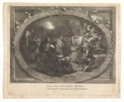 RECORD DATE NOT STATED  Voltaire arrived in hell, Gabriel Jacques de Saint... Stockfoto's